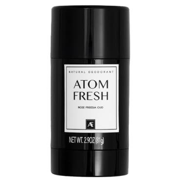 Imagem de Desodorante Atom Fresh Natural Solid Stick – 72H Triple Odor Defense – Sem alumínio, sem bicarbonato de sódio – com aminoácidos, pó mineral, amido vegetal – Rose Fressia Oud – Seguro para a pele – 82