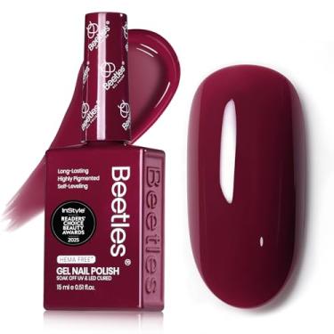 Imagem de Esmalte de gel vermelho Beetles Borgonha – Verniz de gel UV sem hema, ameixa de inverno, vinho, cores de imersão em gel UV para salão de manicure, garrafa colorida de 14,2 g