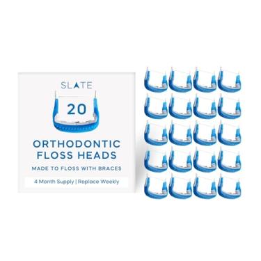 Imagem de Slate Refil de fio dental – fio dental reutilizável, sem PFA, não tóxico | Serve para irrigador bucal elétrico de ardósia com raspador de língua e varredura de gengiva | Pacote com 20 cabeças de fio