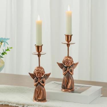 Imagem de Castiçal de anjo de liga de zinco bronze vintage, 2 peças para lareira, casamento, decoração de mesa de férias, castiçais, presente