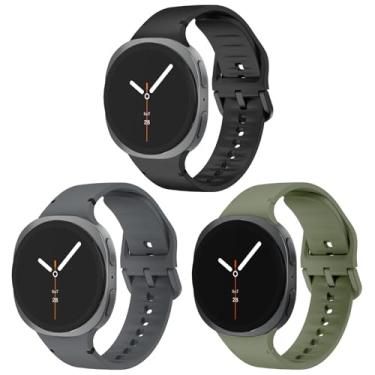 Imagem de Pulseiras esportivas de silicone macio sem lacunas de 44 mm e 40 mm/Galaxy Watch 8 Classic de 46 mm, pacote com 3 pulseiras de silicone macio sem lacunas para homens e mulheres (preta/cinza escuro