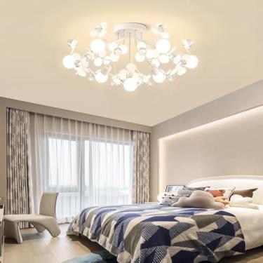 Imagem de Luminária de teto E27 em ferro para mesa de jantar, com cristais decorativos, estilo retrô clássico, lustre de acrílico branco em formato de pétala, ideal para bar, café, restaurante, quarto