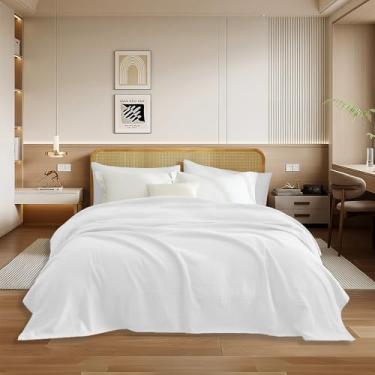 Imagem de REYOS Cobertores brancos king size laváveis para cama, sofás, escritório, cobertor de viagem xadrez leve versátil para cochilo, 264 x 230 cm