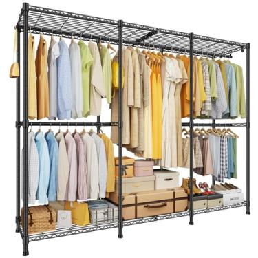 Imagem de ULIFHOME E14 Suporte para roupas resistentes, cabides independentes para pendurar roupas, organizadores de armário ajustáveis e armazenamento, rack de metal com prateleiras 175 cm L x 40 cm P x 190 A