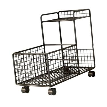 Imagem de Bothyi Carrinho de utilidades sob a mesa Carrinho móvel com rodinhas Cesta de armazenamento de metal leve Prateleira móvel para sala de estar Dormitório Casa, Camada Dupla Preta