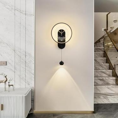 Imagem de Arandela de parede moderna com relógio LED, luminária de parede minimalista industrial preta para ambientes internos, ideal para banheiros, corredores, escadas e entradas. Arandela de parede