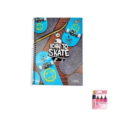 Imagem de Kit Caderno Universitário Capa Dura Vibe Masculino 20 Matérias 320 Folhas + Marca Texto 4 Cores