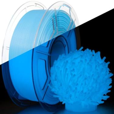 Imagem de IEMAI Filamento PETG que brilha no escuro 1,75 mm, filamento de impressora 3D azul luminoso 1 kg, brilho de longa duração e alto brilho para Halloween, Natal e projetos criativos