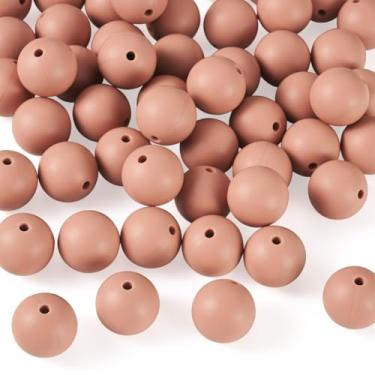 Imagem de 50 peças de contas redondas de silicone para caneta, contas focais de silicone de borracha de 15 mm, contas espaçadoras soltas para canetas com contas, chaveiro, colar, pulseira, joias, faça você