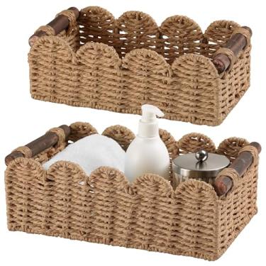 Imagem de Cesto de armazenamento de vime para organizar papel higiênico cesta de armazenamento para vaso sanitário, creme