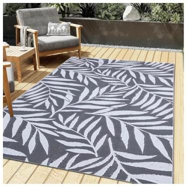 Imagem de SPXMQSS Tapete grande de plástico reversível para jardim e piquenique, dobrável e fácil de limpar para varanda, deck, varanda, jardim, cinza 122 x 183 cm