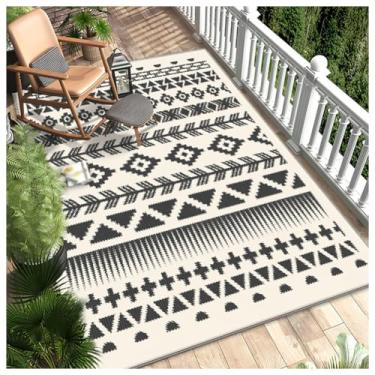 Imagem de SPXMQSS Tapetes de jardim ao ar livre, tapete antiderrapante grande, resistente ao desgaste, fácil de limpar para acampamento, deck, varanda, varanda, bege D 80 x 120 cm
