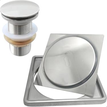 Imagem de Dona D.cor, Ralo Click E Porta Grelha Inox Brilhoso 10x10 Valvula Click 1 1/4 Kit Banheiro Completo Caixilho Quadrado 10cm Ralo Pia