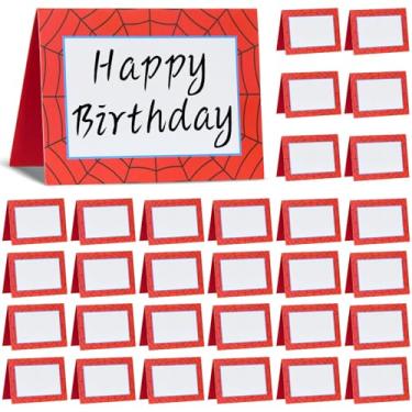 Imagem de Affrolling 30 cartões de mesa de teia de aranha vermelha, 8 x 6 cm, cartões de nome para barraca de papel dobráveis, configuração de mesa com tema de aranha, etiquetas de comida de festa de
