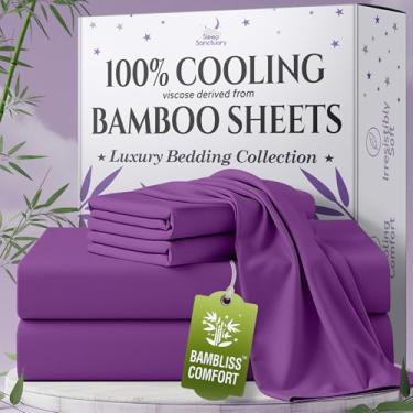 Imagem de SLEEP SANCTUARY 100% viscose orgânica derivada de lençóis de bambu tamanho solteiro 4 peças - ultramacio e refrescante, bolso profundo de 43 cm, costura dupla, perfeito para quem dorme quente -