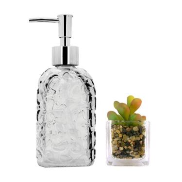 Imagem de Jogo Porta Sabonete Líquido Vidro Clear Textura E Mini Vaso Suculenta - Tuut