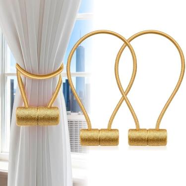 Imagem de 2 peças de amarração magnética de cortina, laços modernos de corda para cortinas, sem perfuração, sem danos, retenções decorativas para sala de estar quarto/dourado
