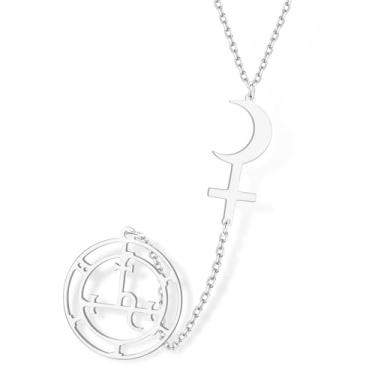 Imagem de VASSAGO Lilith Colar Símbolo da Deusa Lilith Black Moon Sigil de Lilith Black Moon Astrologia Crescente Cruz Pingente Dupla Proteção Gótica Bruxaria Pagan Amuleto de Sorte Joias Mulheres Homens