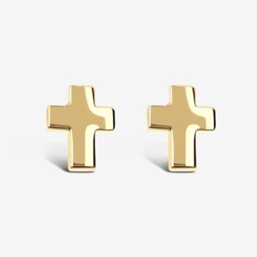 Imagem de MILOR Brincos de cruz de ouro 9K para mulheres – Joias de ouro italiano hipoalergênicas – Feito na Itália – Brincos pequenos elegantes – Presente para nascimento, batismo ou comunhão