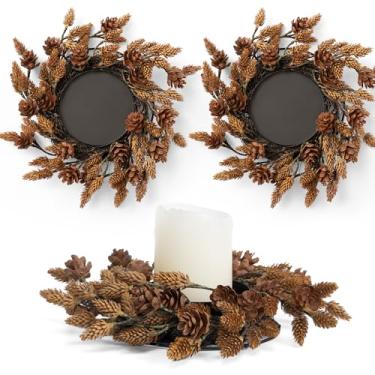 Imagem de Fuxdre 2 peças de guirlandas de vela de Natal, guirlanda de vela de 25 cm com pinha marrom artificial, suporte de vela de Natal, decoração interna para cozinha, mesa de mesa para mesas