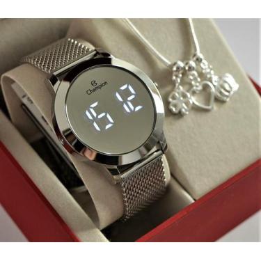 Imagem de Relogio champion prateado espelhado redondo digital ch40106s + pulseir