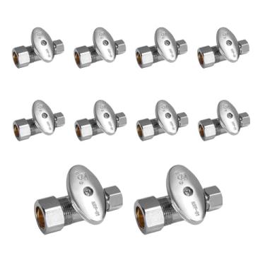 Imagem de Niikappu Pacote com 10 válvulas de parada retas, válvula de fechamento de compressão de 1/5.1 cm NOM (5/20.3 cm OD) x 3/20.3 cm OD, latão sem chumbo para bidê, pia e máquina de lavar