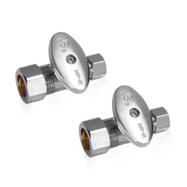 Imagem de Niikappu Pacote com 2 válvulas de parada retas, válvula de fechamento de compressão de 1/5.1 cm NOM (5/20.3 cm OD) x 3/20.3 cm OD, latão sem chumbo para bidê, pia e máquina de lavar