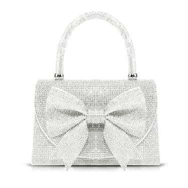 Imagem de Bolsa feminina com strass, bolsa de mão prateada com gravata borboleta para mulheres, bolsa tiracolo para casamento, formatura, festas, Prata, One Size