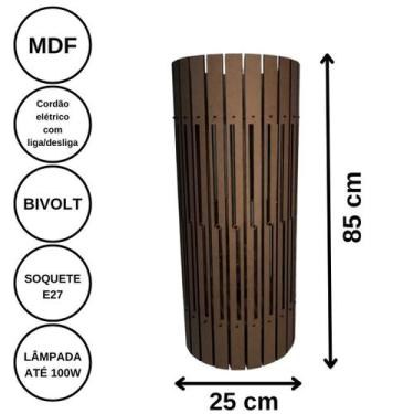 Imagem de Luminária de Chão MDF TORRE DE PISA - LENOBRE, Marrom, 85x25cm, Bivolt