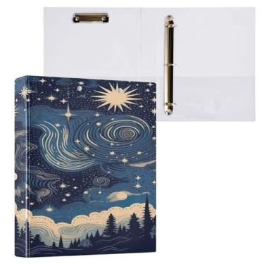 Imagem de Wassud Fichário de 3 anéis de 3 cm com clipe antiderrapante, estrelas e lua com nuvens, pacote com 2 fichários decorativos tamanho carta para escritório em casa