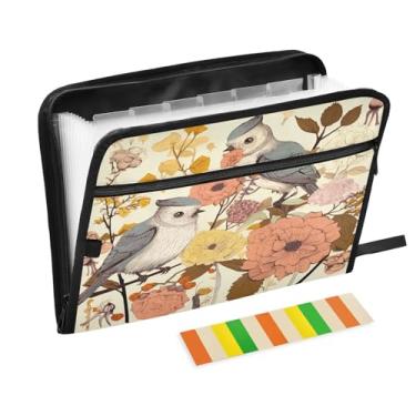 Imagem de Wassud Cute Birds Organizador de arquivos sanfonado com 13 bolsos com abas e adesivos, organizador de pastas de documentos de recibo de papel tamanho carta A4 para viagens de escritório