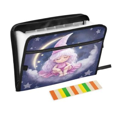 Imagem de Wassud Sleeping Girl Organizador de arquivos sanfonado de 13 bolsos com abas e adesivos, organizador de pastas de documentos de recibo de papel tamanho carta A4 para viagens de escritório