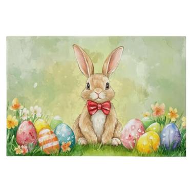 Imagem de Tapete de área 60 x 90 cm macio lavável tapete antiderrapante com suporte de borracha tapetes de área de coelho da Páscoa para sala de estar, quarto, decoração de casa