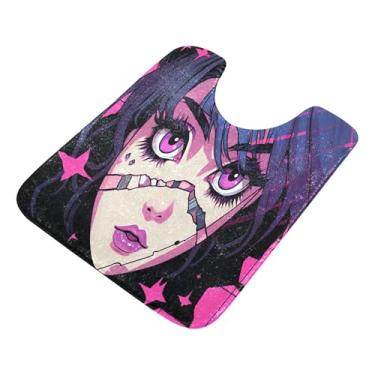 Imagem de Burbuja Tapete de banheiro Cyber Girl, tapete de banho absorvente de pelúcia macio, base antiderrapante para piso de banheiro, oval em forma de U