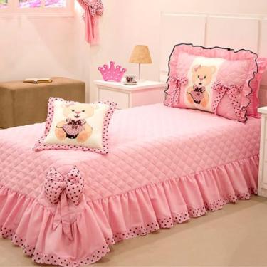 Imagem de Kit Cobre Leito Colcha Cama Solteiro Infantil Ursa Ursinha Rosa 3 Peças Decoração Quarto Menina Pink Lovers