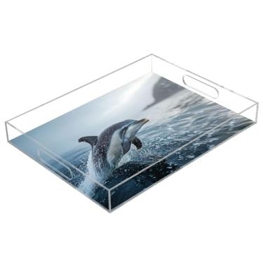 Imagem de STAYTOP Bandeja acrílica para servir golfinhos saltadores, 15,7 x 11,20 cm, bandejas decorativas à prova de derramamento, organizador de bancada para café da manhã, chá, comida, maquiagem