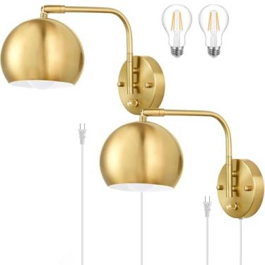 Imagem de Luminária de parede dourada com interruptor e dimmer, para uso interno, com interruptor e plugue giratórios, estilo retrô industrial, ajustável, ideal para leitura em salas de estar, quartos