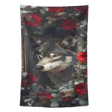 Imagem de STAYTOP Tapeçaria de parede de lobo rosa tapeçaria para decoração de casa dormitório decoração sala de estar quarto tapete de parede (60 × 51 polegadas)