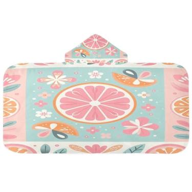 Imagem de Burbuja Toalha de banho com capuz de azulejo laranja para crianças, toalha de praia de pelúcia macia absorvente para meninas e meninos 3-10 anos, 61 x 127 cm