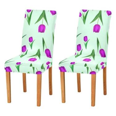 Imagem de STAYTOP Capas de cadeira, 4 peças, flores de tulipa roxas, elásticas, laváveis, capas de cadeira de cozinha, protetor de assento removível para festas de fim de ano, cozinha, hotel, sala de jantar