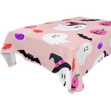 Imagem de Burbuja Toalha de mesa com elementos de Halloween, toalha de mesa quadrada anti-rugas grossa para decoração de jantar, cozinha, festa, 152 x 152 cm