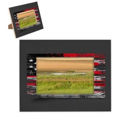 Imagem de hongjinglin Porta-retrato de 28 x 35,5 cm com design de bandeira de madeira dos Estados Unidos com tapete de parede e mesa para pendurar na parede para decoração de casa e amigos da família, ideias de