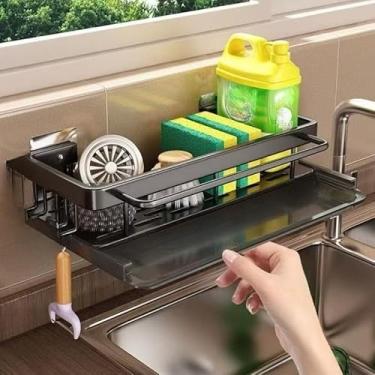 Imagem de Suporte De Cozinha Prateleira Organizador Sem Furo Com Adesivo,Suporte De Cozinha, Escorredor De Drenagem(2 peça)