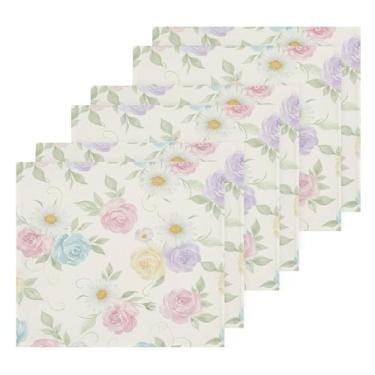 Imagem de Burbuja Pacote com 6 toalhas de algodão com flores, toalhas de rosto altamente macias e absorventes para banheiro, mão, cozinha, academia, limpeza, 30 x 30 cm