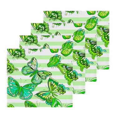 Imagem de Burbuja Pacote com 4 toalhas de banho Butterflies on Green, algodão premium máxima suavidade e absorção para toalhas de mão e rosto, 30 x 30 cm
