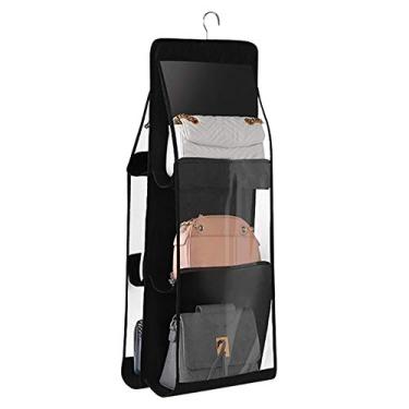 Imagem de Organizador de Bolsa Mão Suspenso 3 Prateleiras Suporte Armazenamento Pasta Armário PVC Espesso Não Tecido Plegável para Acessórios Roupas Transparente Fácil Limpar Mantém o Organizado e Arrumado