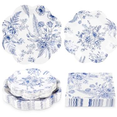 Imagem de Purhapfre 150 peças de pratos florais azuis e guardanapos pratos descartáveis