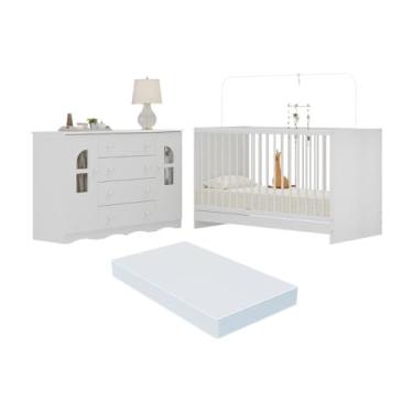 Imagem de Berço 3 em 1 com Colchão Incluso e Cômoda 2 Portas 4 Gavetas Liz Multimóveis Mp4773 Branco