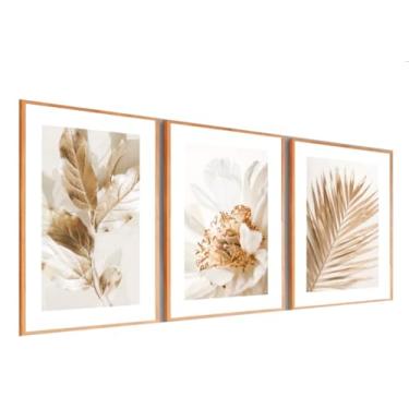 Imagem de Quadros Decorativos Folhagem Dourada Com Moldura Grande Sala e Hall(50X70 cm,Moldura Madeira)