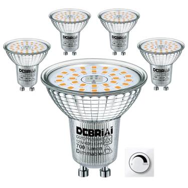 Imagem de DEBRiAi Lâmpadas LED reguláveis GU10, equivalentes a 75W, vida útil de 25.000 horas, eficiência energética 7W 3000K branco quente, luz branca suave, feixe de inundação de 120° brilhante de 700 lm
